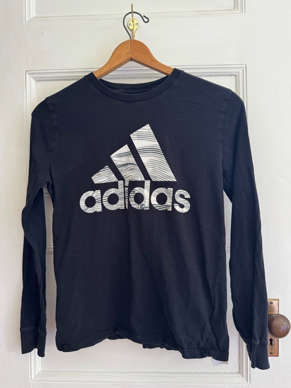 adidas Black Long Sleeve Tee with White Striped Logo